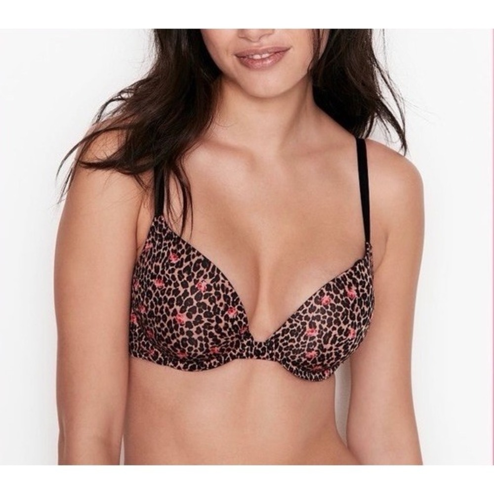 Victoria's Secret Leopard Floral Push Up Bra Padded Animal Print Adjustable 32D - Picture 15 of 15